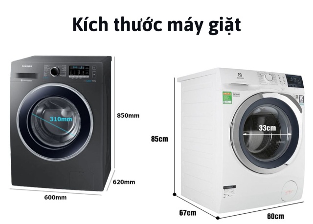 Kích thước máy giặt cửa ngang (Máy giặt cửa trước)