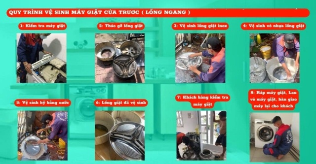 Quy trình vệ sinh máy giặt cửa trước (Lồng ngang)